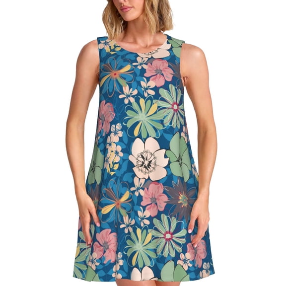 Haiem Colorful Flowers for Women’s Summer Dresses – Casual Sleeveless Tank Loose Sundress, Lightweight Beach Dress