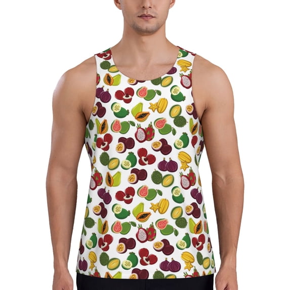 Haiem Colorful Fruits Men Workout Tank Top Gym Bodybuilding Sleeveless Muscle T Shirts Athletic Tank Breathable Workout Shirt-4X-Large
