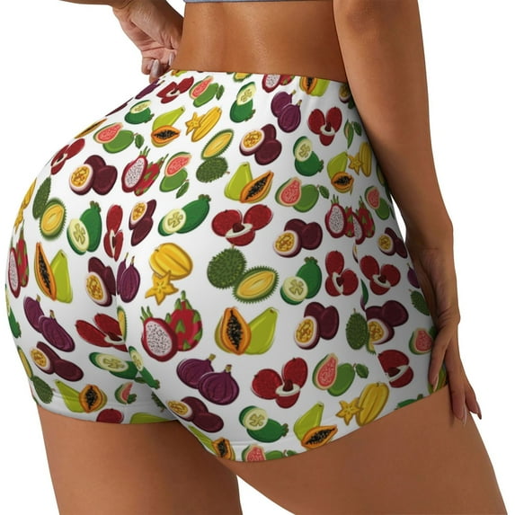 Haiem Colorful Fruits No Front Seam Biker Shorts for Women Yoga Workout Gym Bike Shorts with Tummy Control Moisture-Wicking-Large