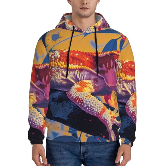 Haiem Colorful Gecko Jungle Art Patterned Men's Hoodie with Kangaroo Pocket - Ideal Pullover Sweatshirt for Daily Wear, Travel, and Home-4X-Large