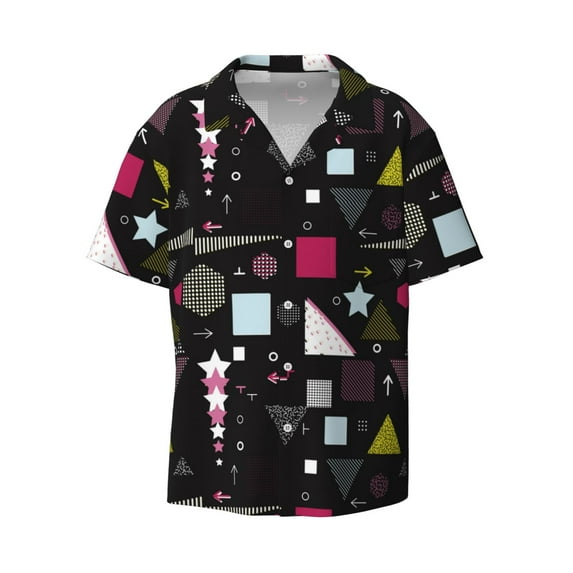 Haiem Colorful Geometry Men's Casual Shirts Short Sleeve Button Down Shirts Fashion Textured Summer Beach Shirt-Medium