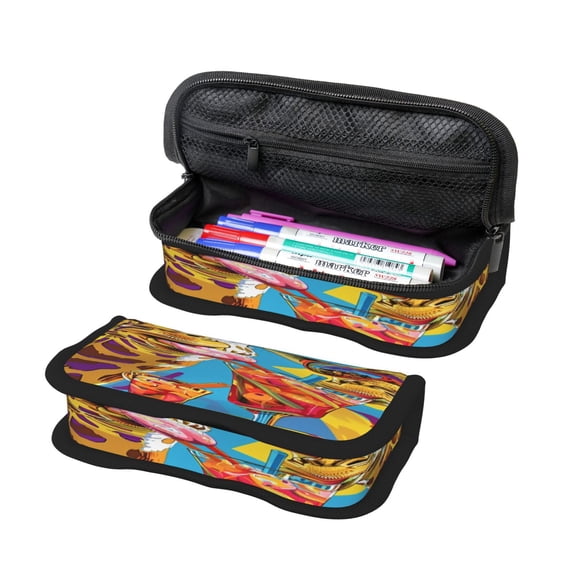 Haiem Colorful Giraffes with Drinks Printed Large Pencil Case, Big Capacity Pencil Pouch Stationery Pen Bag, Storage High Capacity Bag Pouch Holder Box Organizer, Marker Pen Case