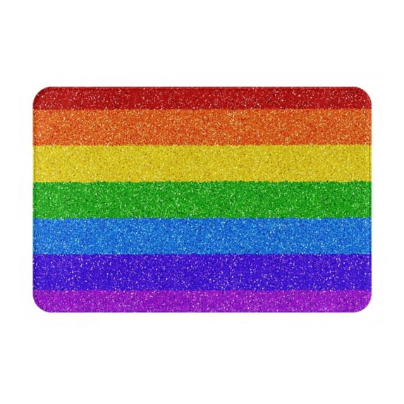 Haiem Colorful Glitter Rainbow Front Door Mat Indoor Outdoor Entrance, Waterproof All-Season, All-Weather Doormat, Durable Flannel Fabric, Fade Resistant, Low Profile, 16x24in