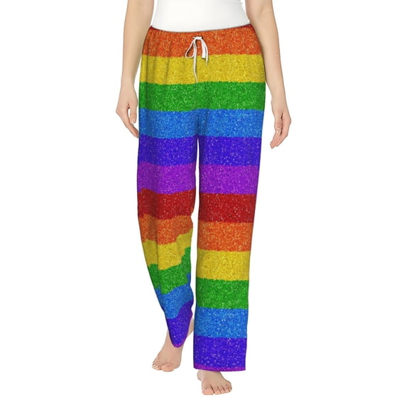 Haiem Colorful Glitter Rainbow Women's Pajama Pants Ultra Lightweight Pjs Bottoms Sleepwear Bottom Pants With Pocket Drawstring-Medium