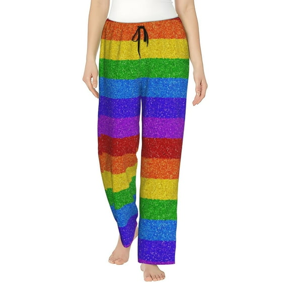 Haiem Colorful Glitter Rainbow Women's Pajama Pants Ultra Lightweight Pjs Bottoms Sleepwear Bottom Pants With Pocket Drawstring-X-Large