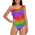 thumbnail image 1 of Haiem Colorful Glitter Women's One Piece Swimsuits Tummy Control One Shoulder Bathing Suits Ruffle Swimwear-Small, 1 of 8