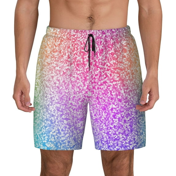 Haiem Colorful Glitters Mens Swim Trunks with Compression Liner 2 in 1 Swimming Shorts Stretch Swimwear Quick Dry,Board Shorts-XX-Large