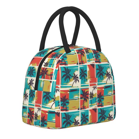 Haiem Colorful Hawaii Palms Printed Lunch Bag Women, Lunch Box Lunch Bag for Women, Small Leakproof Cute Lunch Tote Large Capacity Reusable Insulated Cooler Lunch Container