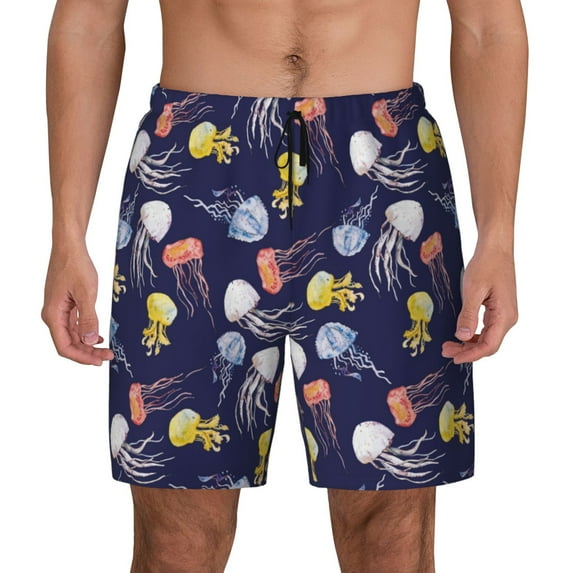 Haiem Colorful Jellyfish Mens Swim Trunks with Compression Liner 2 in 1 Swimming Shorts Stretch Swimwear Quick Dry,Board Shorts-Large
