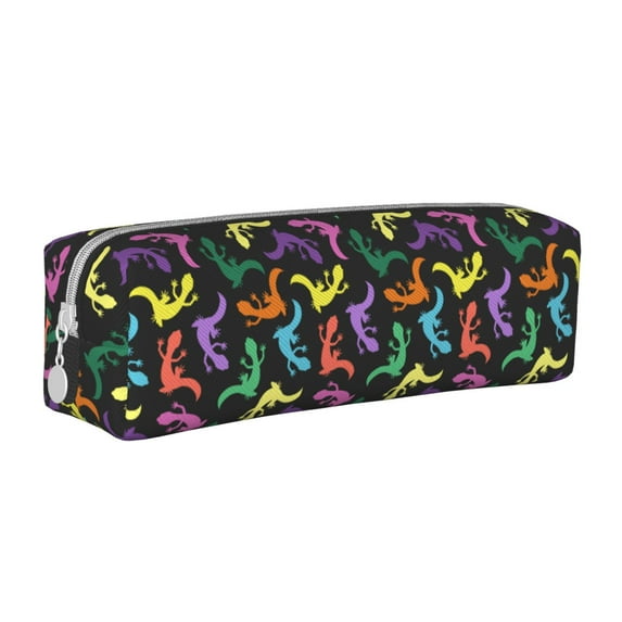 Haiem Colorful Lizards Print Leather Pencil Case Art Supplies Case Zipper Pencil Pouch Stationery Storage Pencil Bag