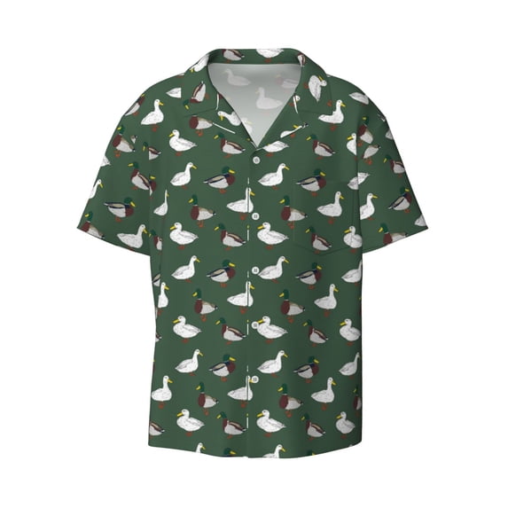 Haiem Colorful Mallard Duck Men's Casual Shirts Short Sleeve Button Down Shirts Fashion Textured Summer Beach Shirt-Medium
