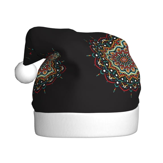 Haiem Colorful Mandala Pattern Santa Hat Confortable Velvet Christmas Hat for Christmas Party Favors Fit for Adults Men Women