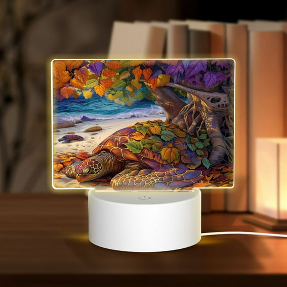 Haiem Colorful Maple Leaf Beach Turtle Pattern Acrylic Night Light Gift with 3 Color ModesTouch-Sensitive LED Lamp Perfect Gift for Mother's Day, Birthday, or Christmas