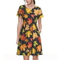 thumbnail image 1 of Haiem Colorful Maple Leaves Pattern Women's Short-Sleeve Scoop Neck Swing Dress, 1 of 6