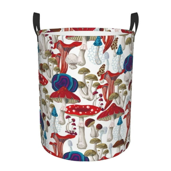 Haiem Colorful Mushrooms (2) Leather Dirty Clothes Laundry Basket,Sturdy & Waterproof,Collapsible Round Design For Efficient Space Management,Multi-Purpose Storage Basket