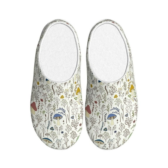 Haiem Colorful Mushrooms and Plants Print Women's Fuzzy Memory Foam House Slipper Cozy Home Footwear Non-slip Winter Slippers-46/47