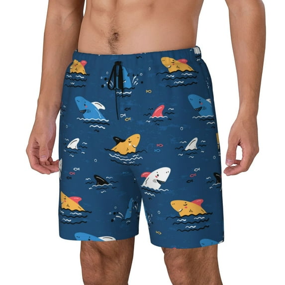Haiem Colorful Ocean Shark Mens Swim Trunks with Compression Liner 2 in 1 Swimming Shorts Stretch Swimwear Quick Dry,Board Shorts-Medium