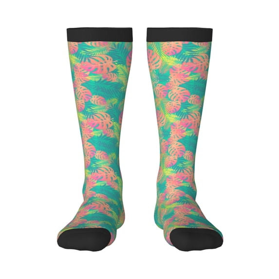Haiem Colorful Palm Leaves Socks, Funny Novelty Crazy Design Cotton Socks Sports Socks Knee High Socks For Men, Women,1Pairs - Gift For Working Friends