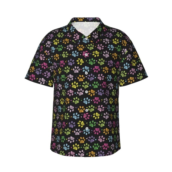 Haiem Colorful Paw Printed Hawaiian Shirt for Men - Men’s Casual Beach Summer Shirts - Stretch Fabric with Modern Fit-Medium