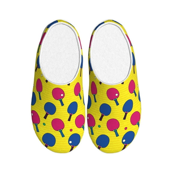 Haiem Colorful Ping Pong Print Women's Fuzzy Memory Foam House Slipper Cozy Home Footwear Non-slip Winter Slippers-44/45