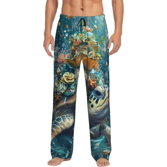 Haiem Colorful Plant Turtle Men's Pajama Pants Ultra Lightweight Pjs Bottoms Sleepwear Bottom Pants With Pocket Drawstring-Large