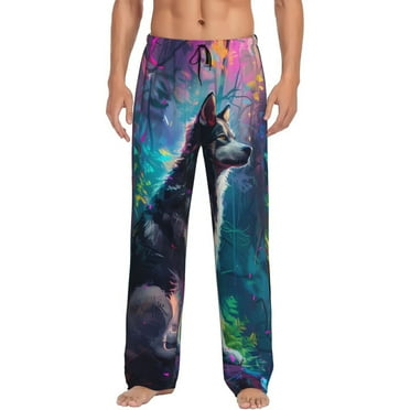 Haiem Colorful Plant Wolf Men's Pajama Pants Ultra Lightweight Pjs Bottoms Sleepwear Bottom Pants With Pocket Drawstring-Small