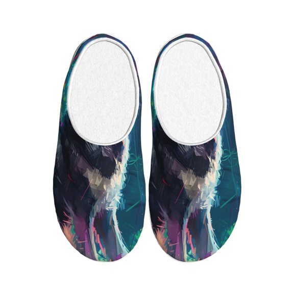 Haiem Colorful Plant Wolf Print Women's Fuzzy Memory Foam House Slipper Cozy Home Footwear Non-slip Winter Slippers-35/36