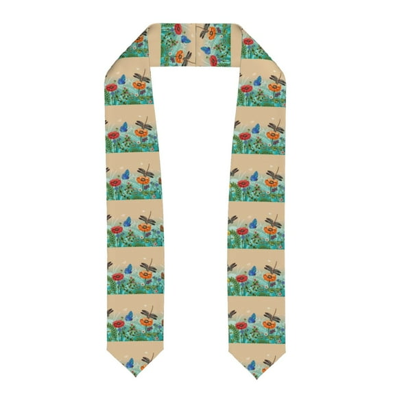Haiem Colorful Plants And Insects Pattern Graduation Stole 2024 | Premium Satin Sash for Graduation Ceremony