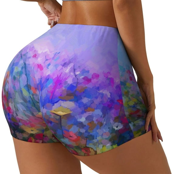 Haiem Colorful Purple Cosmos Flower No Front Seam Biker Shorts for Women Yoga Workout Gym Bike Shorts with Tummy Control Moisture-Wicking-XX-Large