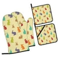 thumbnail image 1 of Haiem Colorful Rabbit Print Extra Long Oven Mitts and Pot Holders 4pc Sets: Heat Resistant Silicone Oven Mittens with Mini Oven Gloves and Hot Pads Potholders, 1 of 6