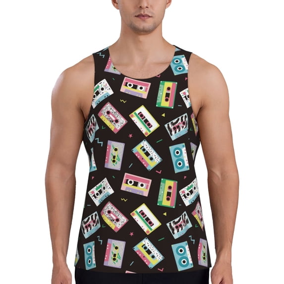 Haiem Colorful Retro Tape Men Workout Tank Top Gym Bodybuilding Sleeveless Muscle T Shirts Athletic Tank Breathable Workout Shirt-X-Large