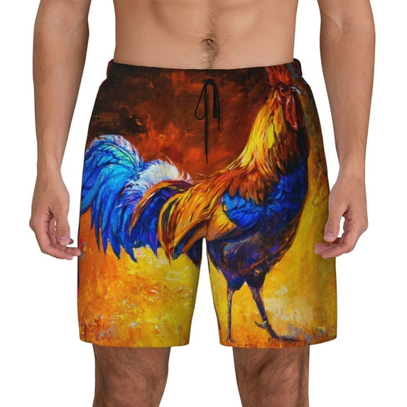 Haiem Colorful Rooster Men'S Quick-Dry Swim Trunks: Comfortable Beach Shorts With Mesh Lining And Pockets - Ideal For Swimming And Sunbathing Small