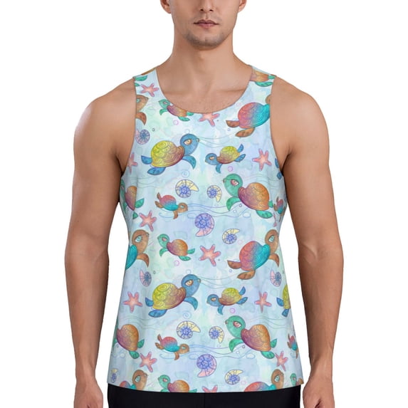 Haiem Colorful Sea Turtle Men Workout Tank Top Gym Bodybuilding Sleeveless Muscle T Shirts Athletic Tank Breathable Workout Shirt-Medium