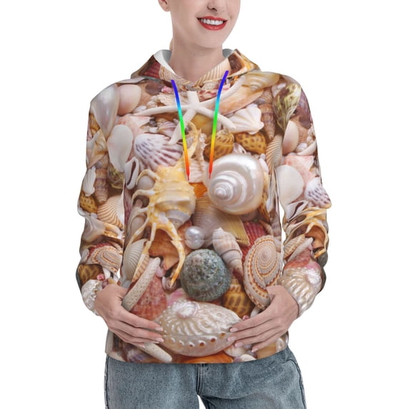 Haiem Colorful Seashells for Women's Fashion Hoodies & Sweatshirts with Kangaroo Pocket,Hooded Sweatshirt with Eye-catching Drawstrings-Large