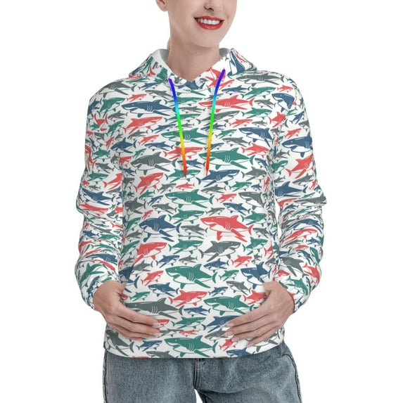 Haiem Colorful Shark for Women's Fashion Hoodies & Sweatshirts with Kangaroo Pocket,Hooded Sweatshirt with Eye-catching Drawstrings-XX-Large