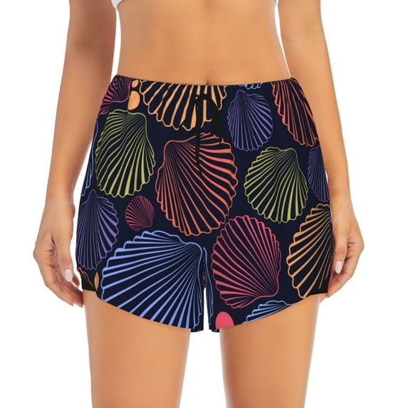 Haiem Colorful Shells Women's 2 in 1 Running Shorts - Lightweight Athletic Workout Gym Yoga Breathable Sports Shorts Liner with Phone Pockets-X-Large