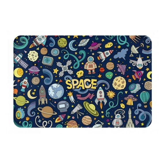 Haiem Colorful Space Front Door Mat Indoor Outdoor Entrance, Waterproof All-Season, All-Weather Doormat, Durable Flannel Fabric, Fade Resistant, Low Profile, 16x24in