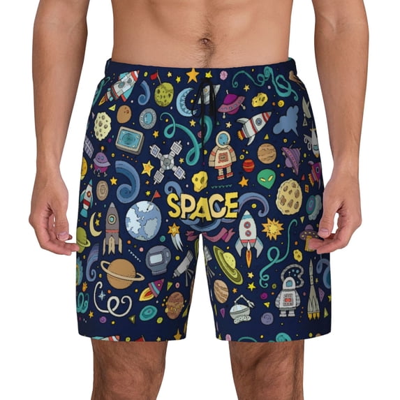Haiem Colorful Space Men'S Quick-Dry Swim Trunks: Comfortable Beach Shorts With Mesh Lining And Pockets - Ideal For Swimming And Sunbathing Large