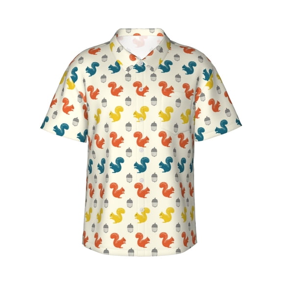 Haiem Colorful Squirrel Printed Hawaiian Shirt for Men - Men’s Casual Beach Summer Shirts - Stretch Fabric with Modern Fit-Large