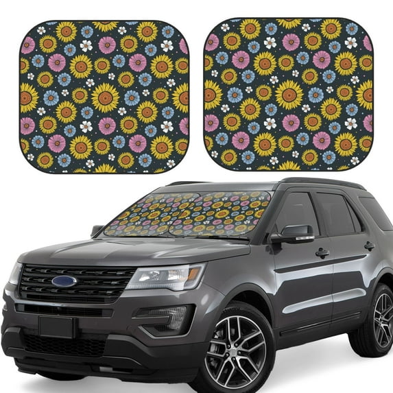 Haiem Colorful Sunflowers Car Windshield Sun Shade (2 Pieces) Foldable Windshield Sun Shade Car Accessories for Truck SUV Pickup-Medium