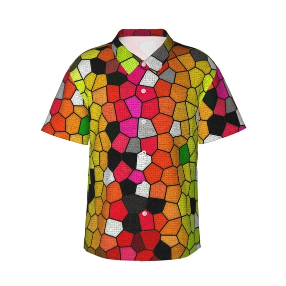 Haiem Colorful Tie Dye Stained Glass 1 Printed Hawaiian Shirt for Men - Men’s Casual Beach Summer Shirts - Stretch Fabric with Modern Fit-Small
