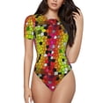 thumbnail image 1 of Haiem Colorful Tie Dye Stained Glass 1 Women's Crew Neck Short Sleeve Bodysuit Tops Stretchy Slim Basic-X-Large, 1 of 9