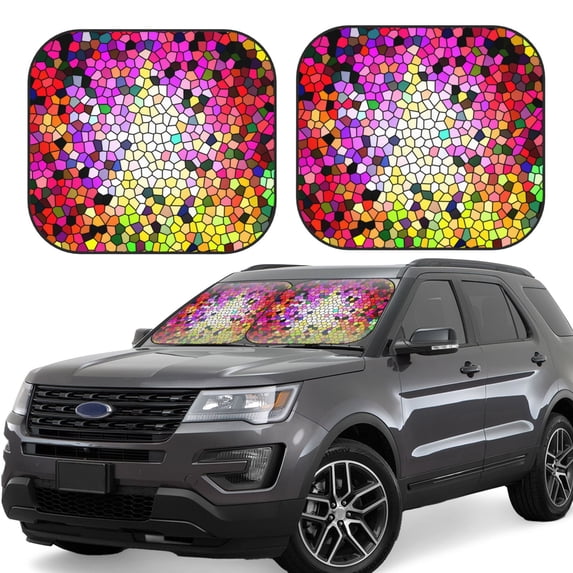 Haiem Colorful Tie Dye Stained Glass 3 Windshield Sun Shade: Universal Foldable 2-Piece Car Front Window Sunshade - Blocks Uv Rays, And Reduces Heat,Essential Car Accessory Medium