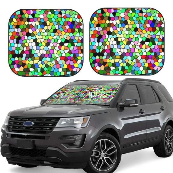 Haiem Colorful Tie Dye Stained Glass Car Windshield Sun Shade (2 Pieces) Foldable Windshield Sun Shade Car Accessories for Truck SUV Pickup-Small
