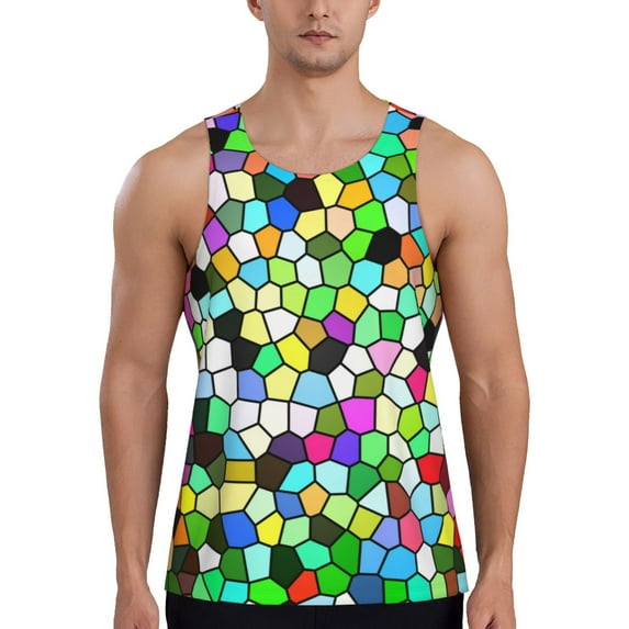 Haiem Colorful Tie Dye Stained Glass Men Workout Tank Top Gym Bodybuilding Sleeveless Muscle T Shirts Athletic Tank Breathable Workout Shirt-Medium