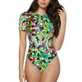 thumbnail image 1 of Haiem Colorful Tie Dye Stained Glass Women's Crew Neck Short Sleeve Bodysuit Tops Stretchy Slim Basic-X-Large, 1 of 9