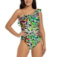 thumbnail image 1 of Haiem Colorful Tie Dye Stained Glass Women's One Piece Swimsuits Tummy Control One Shoulder Bathing Suits Ruffle Swimwear-Small, 1 of 8