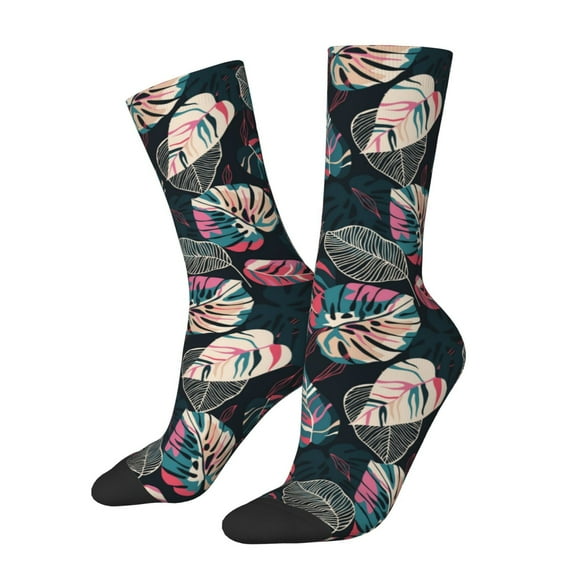 Haiem Colorful Tropical Leaves Pattern Crew Socks – Soft & Durable Moisture-wicking Socks, Stay-Up Fit for Business, Work, and Casual Wear Size 5-11