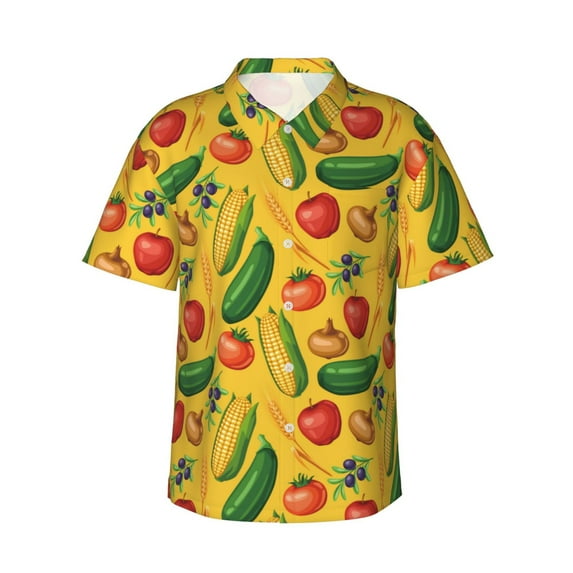 Haiem Colorful Vegetables Printed Hawaiian Shirt for Men - Men’s Casual Beach Summer Shirts - Stretch Fabric with Modern Fit-3X-Large
