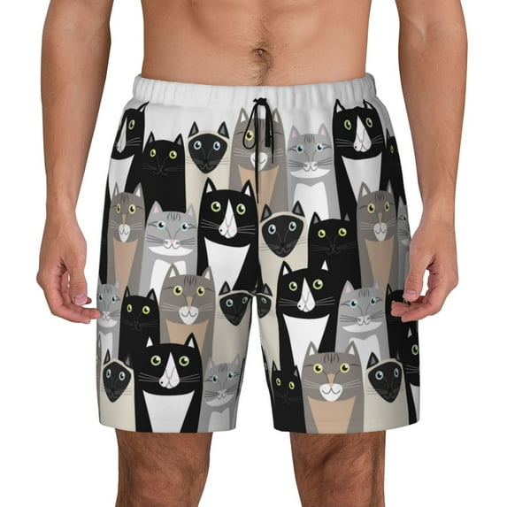 Haiem Colors Cats Mens Swim Trunks with Compression Liner 2 in 1 Swimming Shorts Stretch Swimwear Quick Dry,Board Shorts-Small